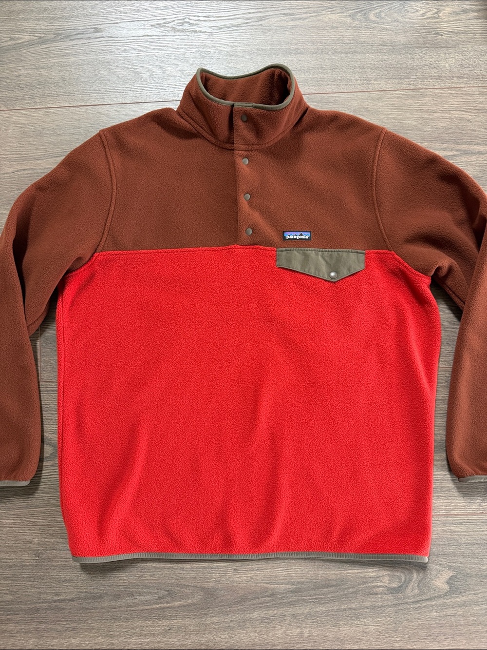 Patagonia Men's XL Lightweight Synchilla Snap Fleece Pullover Red Brown Outdoor